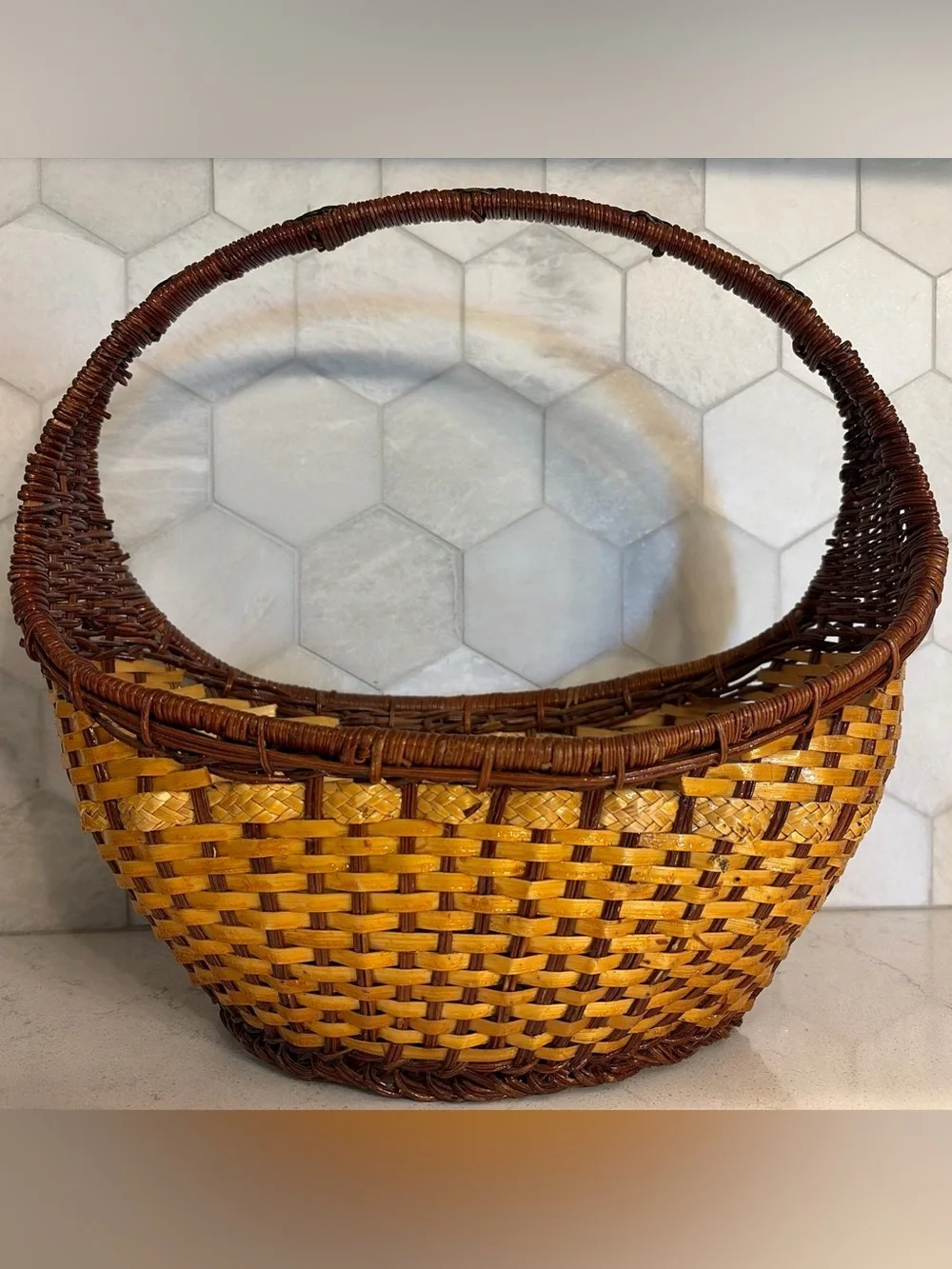Vintage Large Two-Tone Wicker Bonnet Basket